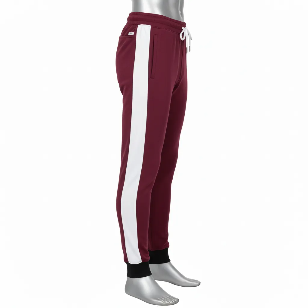 Custom Wrestling Warmup Jogger Pant - Burgundy, White - Side Panel - Side View - Kinexa Sportswear
