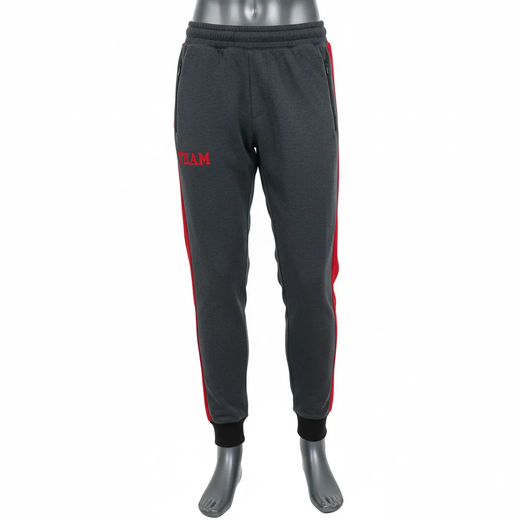 Custom Wrestling Warmup Jogger Pant - Red - Charcoal Side Stripe - Front View - Kinexa Sportswear