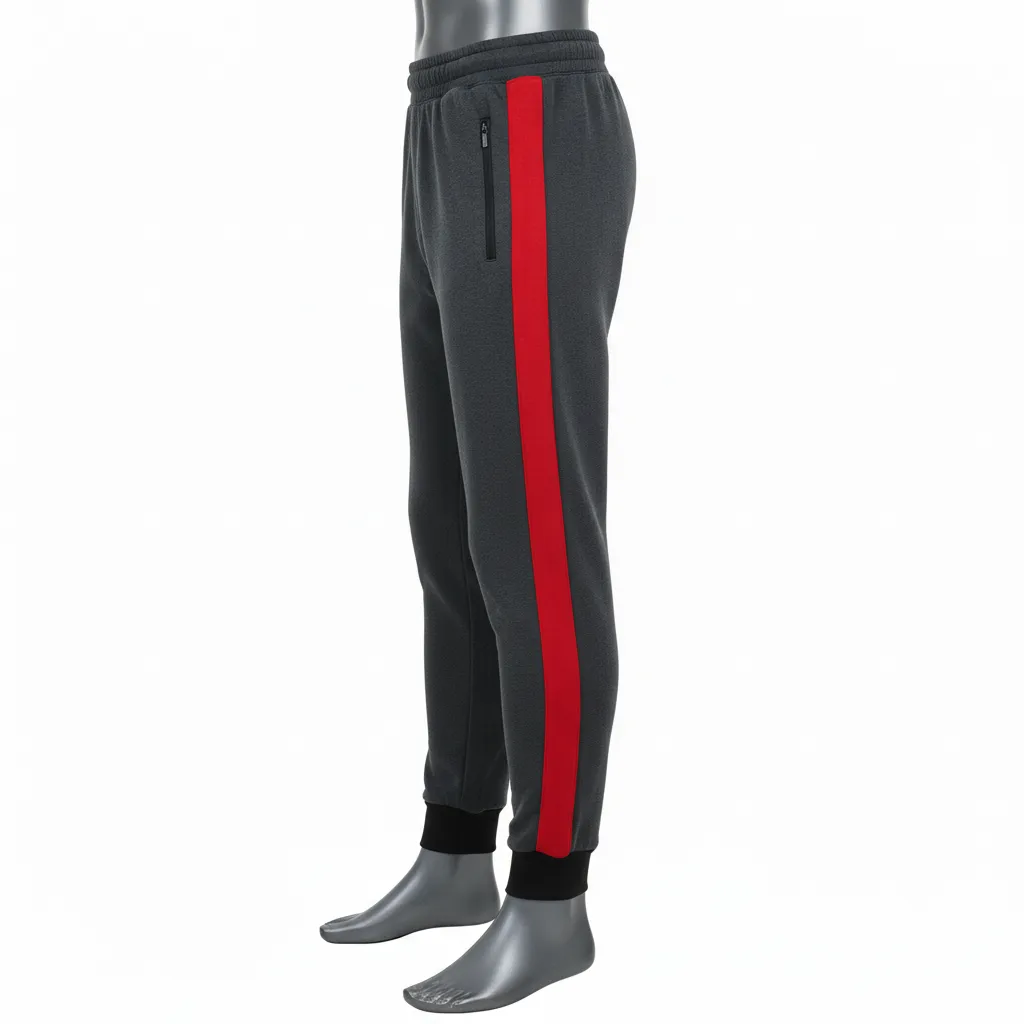 Custom Wrestling Warmup Jogger Pant - Red - Charcoal Side Stripe - Side View - Kinexa Sportswear