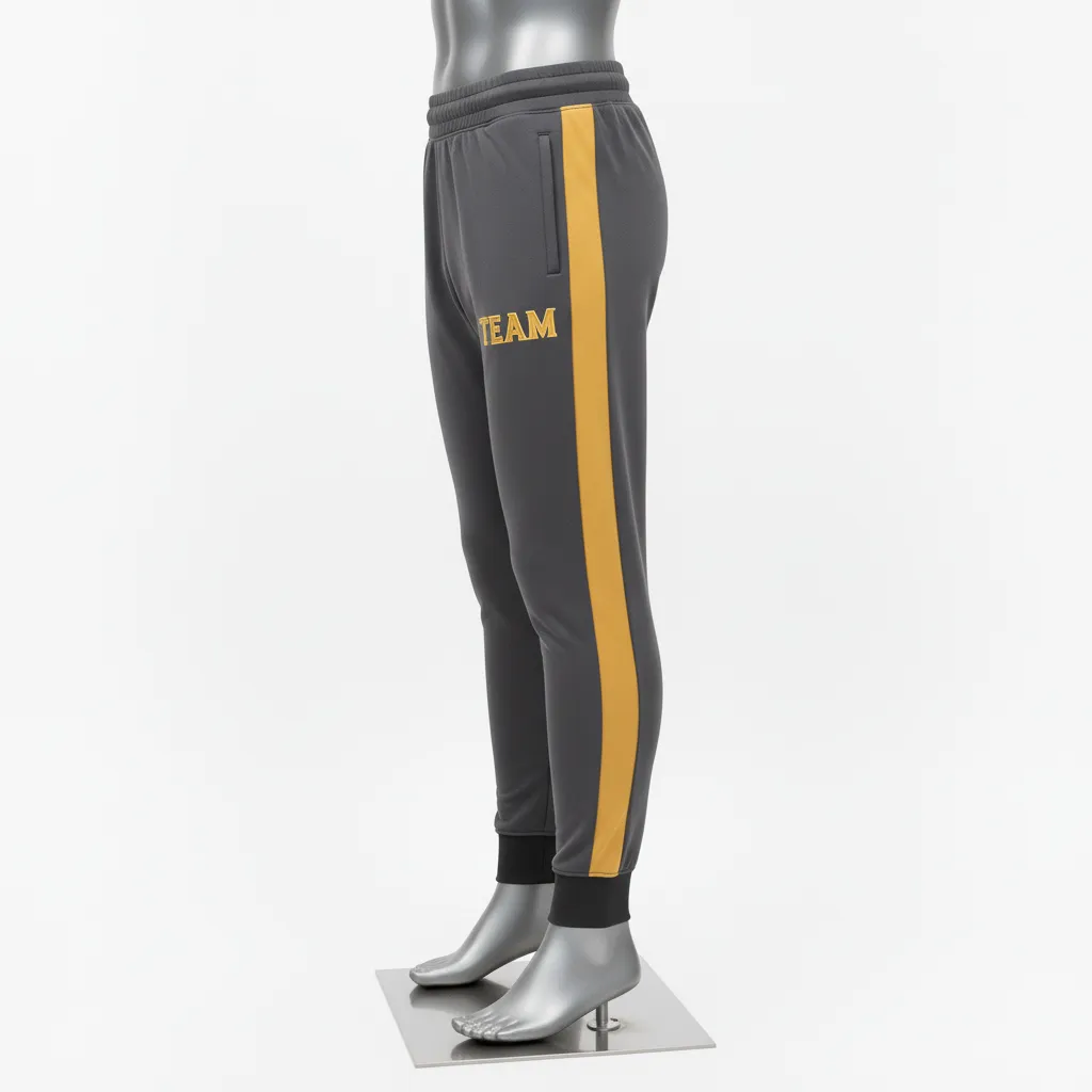 Custom Wrestling Warmup Jogger Pant - Gold - Charcoal Vegas Side Stripe - Side View - Kinexa Sportswear