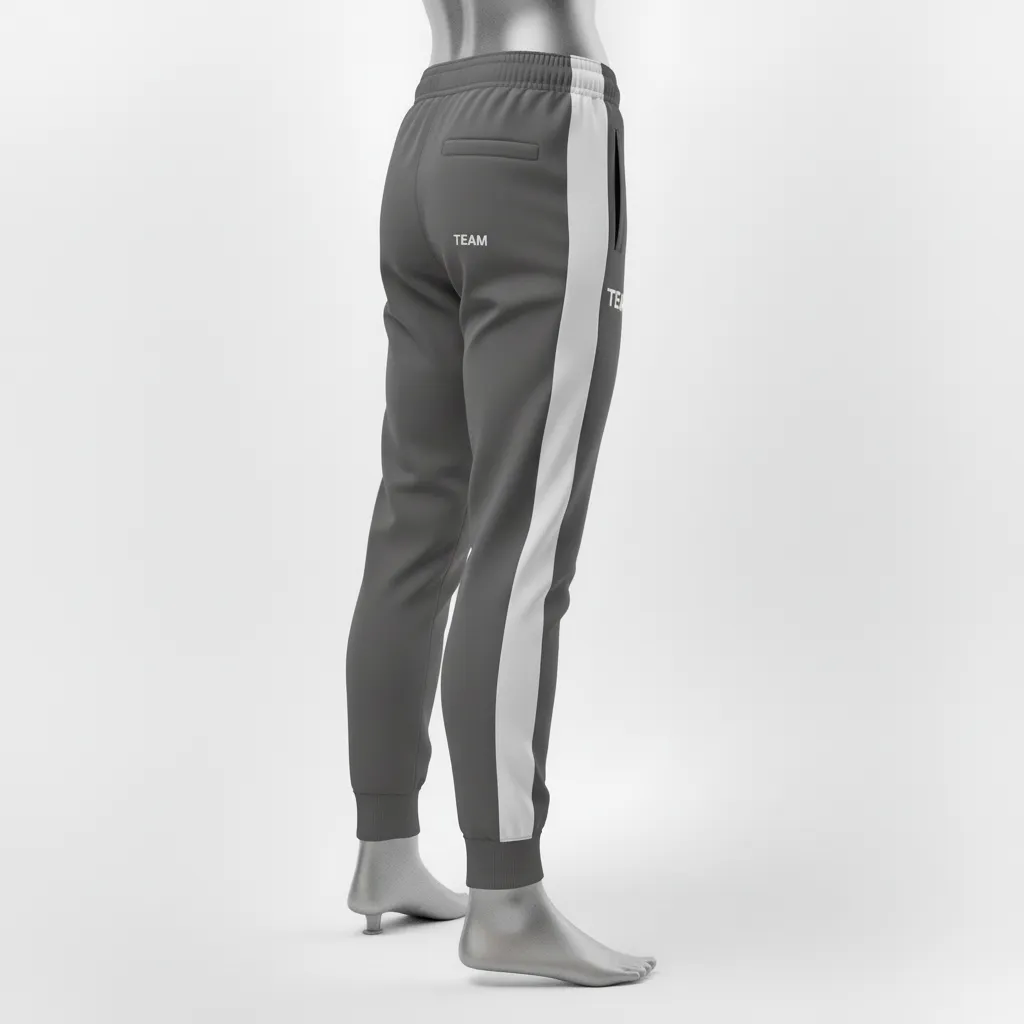 Custom Wrestling Warmup Jogger Pant - White - Charcoal Side Panel - Back View - Kinexa Sportswear